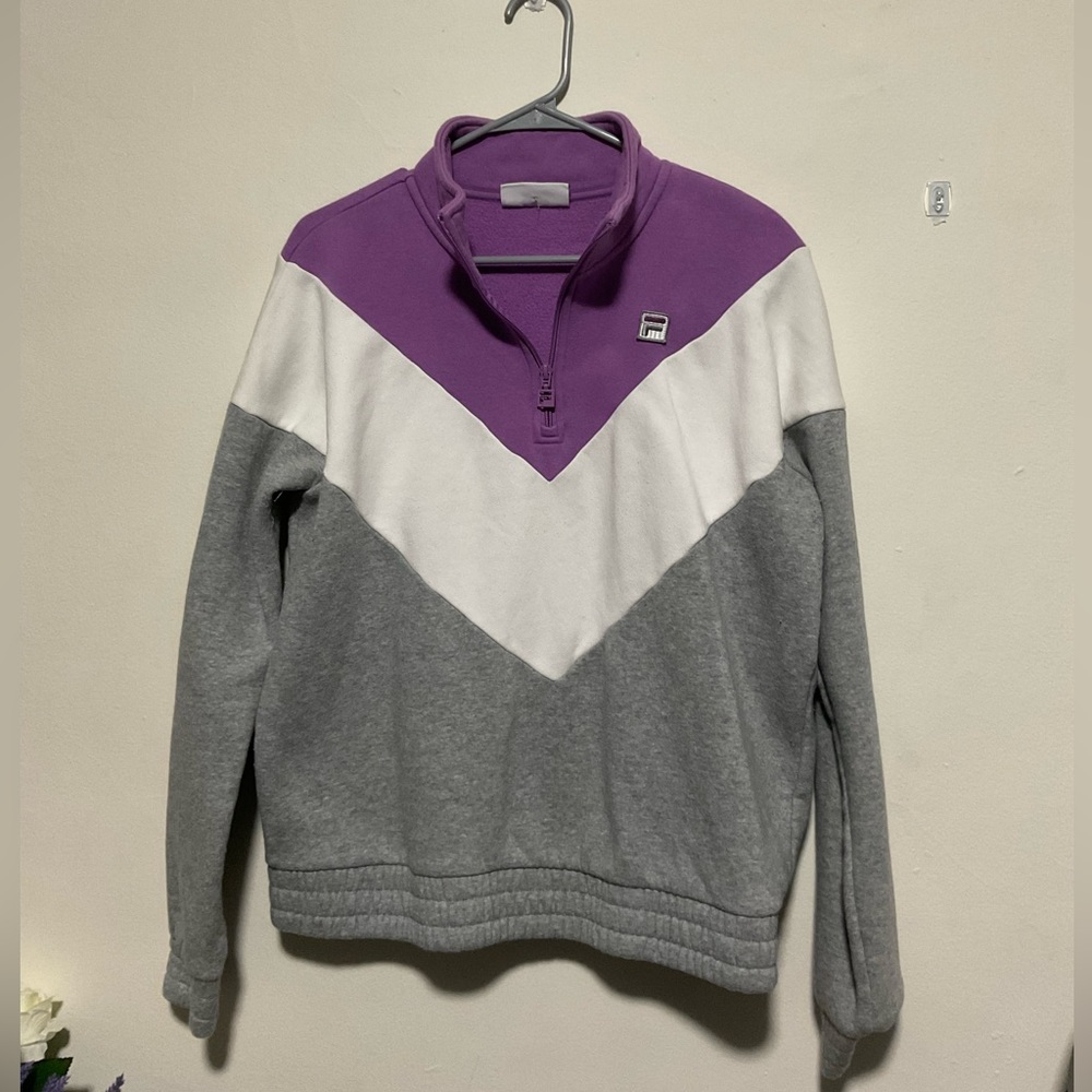 Fila Zip Up Collar Sweater Pull over Sweater Purple Sweaters Large Lg sweater
